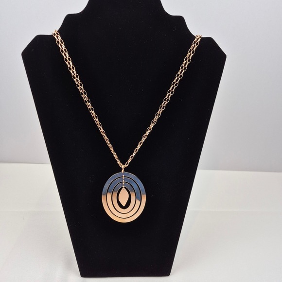 Milor Italy Gold Tone Circle‎ Pendant Necklace Geometric Bronze 36